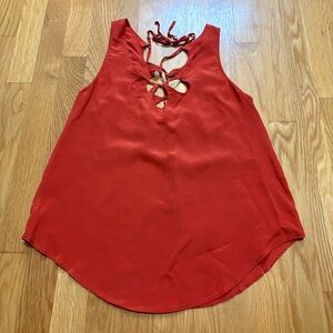 Ecote 100% Silk Boho Indie Twee Top Blouse Women’s M Laceup Back Red Cottagecore